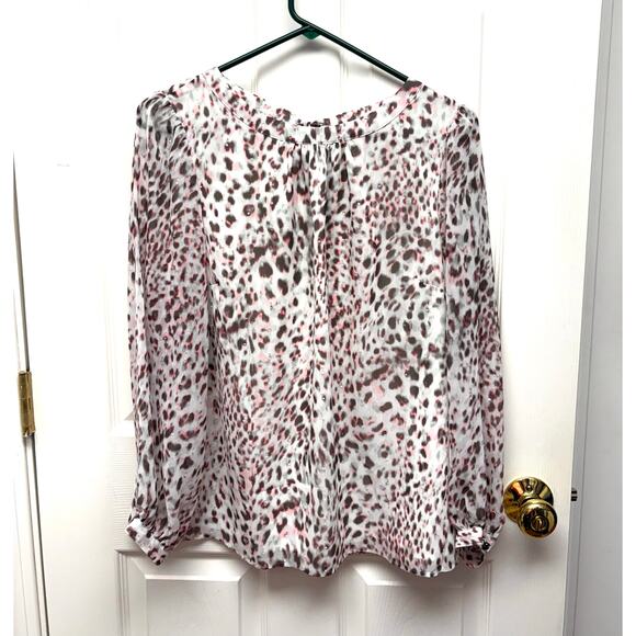 Talbots Blouse, Sheer White Lined, Black Pink Silver, Spots, Women's Size LP - Picture 4 of 6